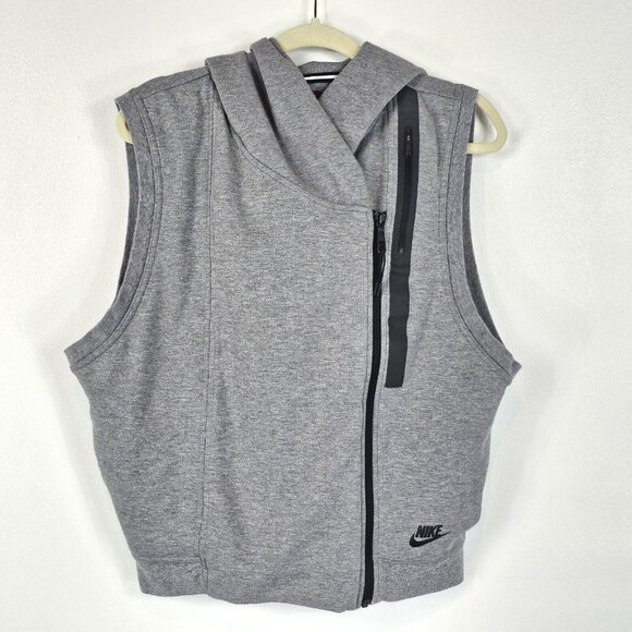 Nike Tech Fleece Vest Womens Size Medium Heather Gray Cape Hoodie Cotton Blend - Picture 1 of 16